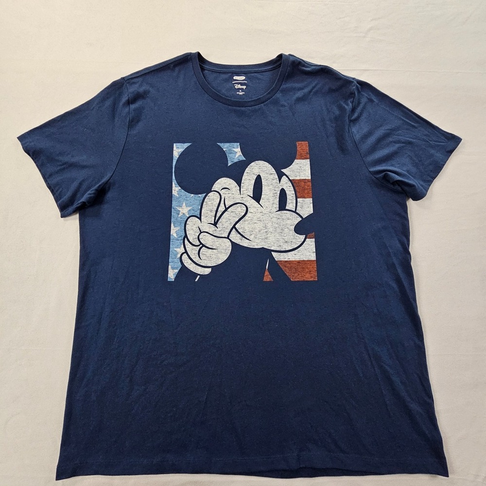 Mickey Mouse US Flag Disney Blue Short Sleeve Cotton Blend T-Shirt Men's XL
